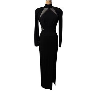 Tadashi Shoji vintage Black mock neck Long Sleeve high slit Gown Size 8